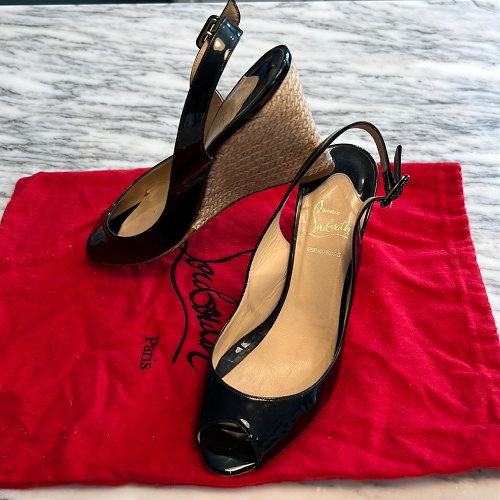 Christian Louboutin black patent leather espadrilles